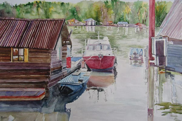 Zoran Mihajlovic Muza: Boats On The River by Zoran Mihajlovic Muza