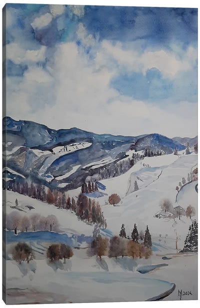Winter On The Mountain Canvas Art Print - Mountain Art