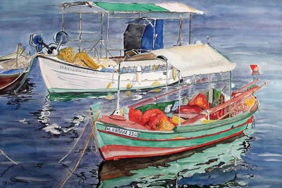 Large | 37"-48" - Framed Canvas Art: Peaceful Port by Zoran Mihajlovic Muza