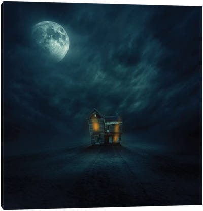 Moonlight Canvas Art Print - Haunted House Art