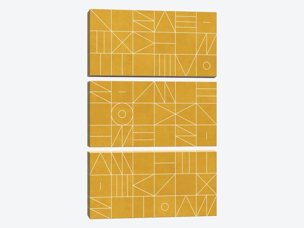 My Favorite Geometric Patterns No.4 - Mustard Yellow by Zoltan Ratko 3-piece Canvas Wall Art