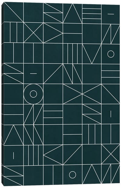 My Favorite Geometric Patterns No.8 - Green Tinted Navy Blue Canvas Art Print - Zoltan Ratko