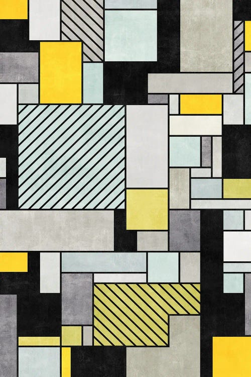 Random Concrete Pattern - Yellow, Blue, Grey