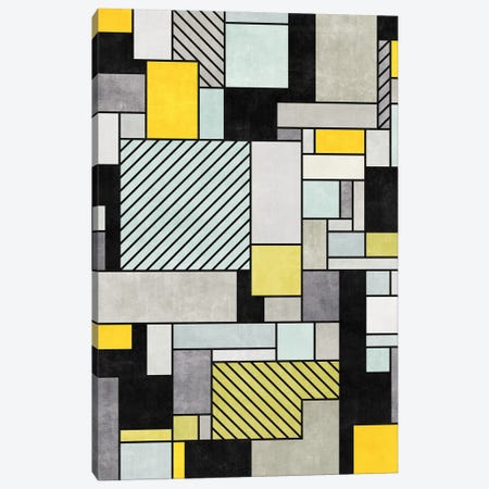 Random Concrete Pattern - Yellow, Blue, Grey Canvas Print #ZRA10} by Zoltan Ratko Canvas Art