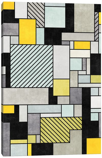Random Concrete Pattern - Yellow, Blue, Grey Canvas Art Print - Zoltan Ratko