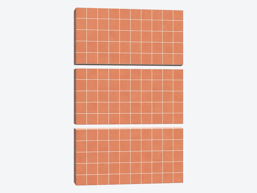 Small Grid Pattern - Coral by Zoltan Ratko 3-piece Canvas Wall Art