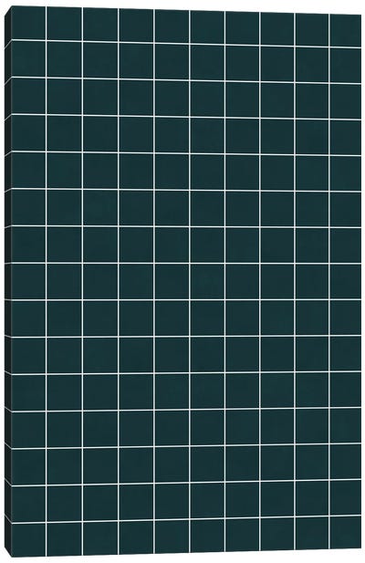 Small Grid Pattern - Green Tinted Navy Blue Canvas Art Print - Zoltan Ratko