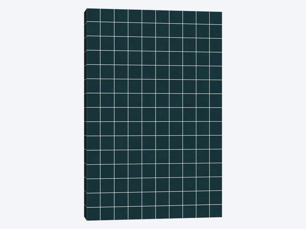 Small Grid Pattern - Green Tinted Navy Blue by Zoltan Ratko 1-piece Canvas Artwork