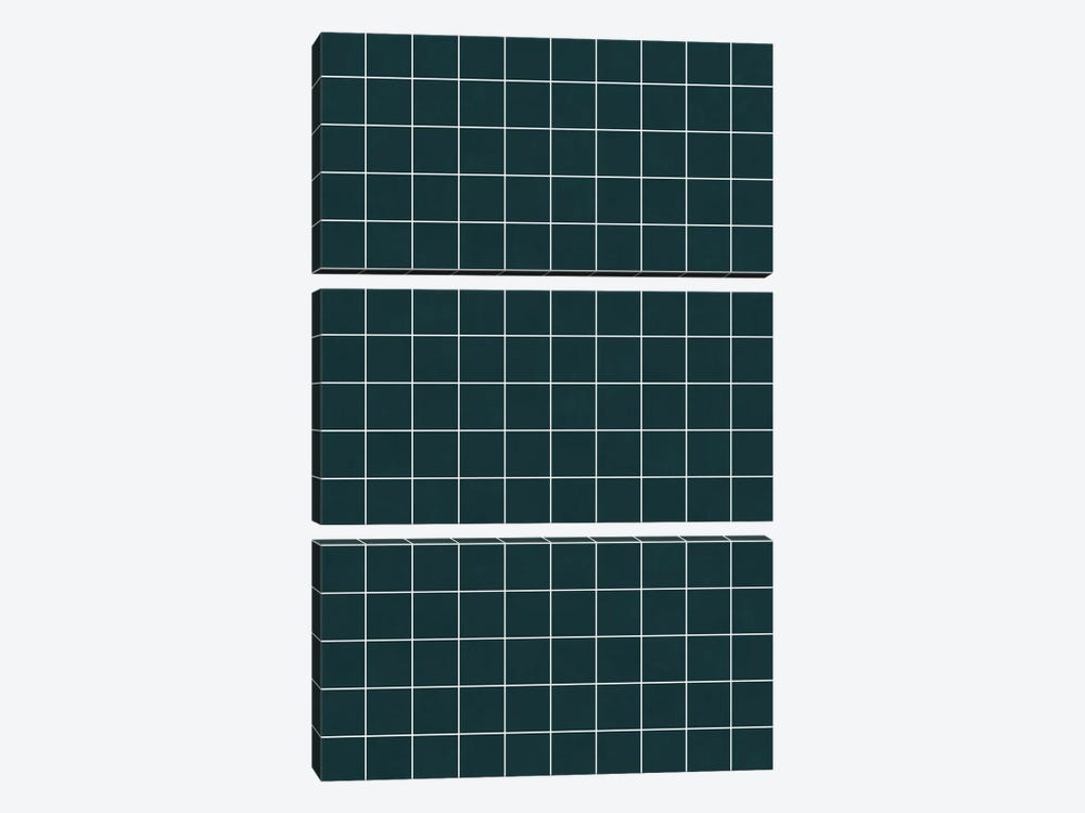 Small Grid Pattern - Green Tinted Navy Blue by Zoltan Ratko 3-piece Canvas Art