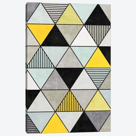 Colorful Concrete Triangles 2 - Yellow, Blue, Grey Canvas Print #ZRA12} by Zoltan Ratko Canvas Wall Art