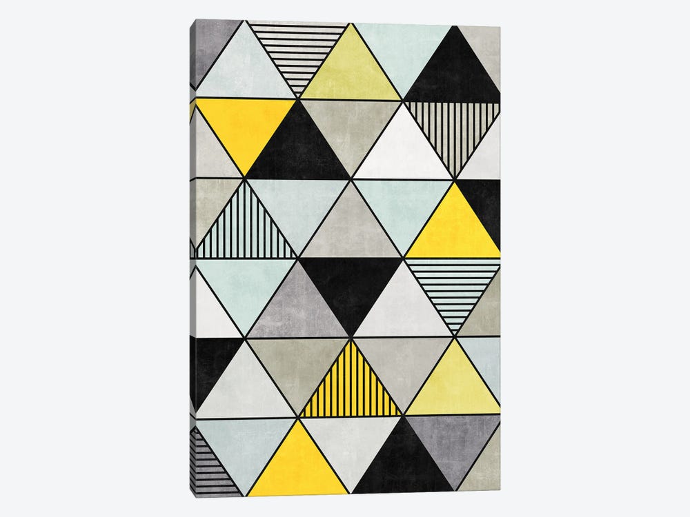 Colorful Concrete Triangles 2 - Yellow, Blue, Grey by Zoltan Ratko 1-piece Canvas Art
