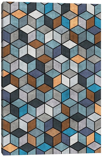 Colorful Concrete Cubes - Blue, Grey, Brown Canvas Art Print - Zoltan Ratko