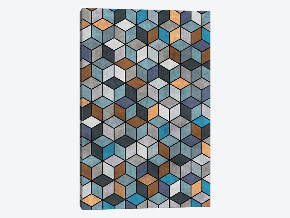 Colorful Concrete Cubes - Blue, Grey, Brown by Zoltan Ratko 1-piece Canvas Wall Art