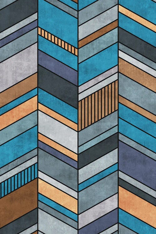 Colorful Concrete Chevron Pattern - Blue, Grey, Brown