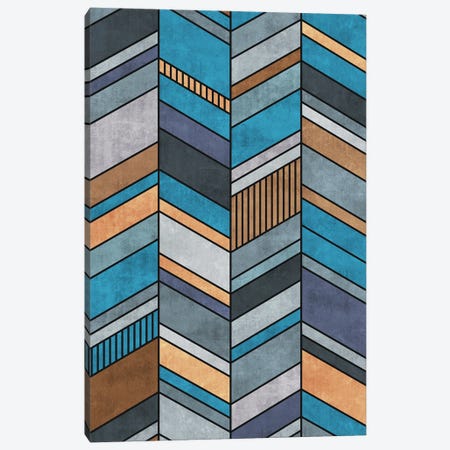 Colorful Concrete Chevron Pattern - Blue, Grey, Brown Canvas Print #ZRA15} by Zoltan Ratko Canvas Print