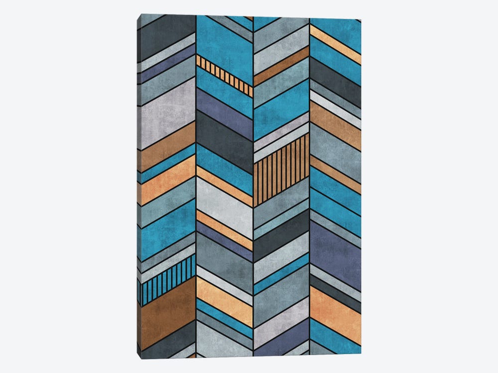 Colorful Concrete Chevron Pattern - Blue, Grey, Brown by Zoltan Ratko 1-piece Art Print