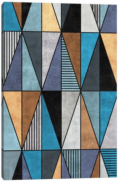 Colorful Concrete Triangles - Blue, Grey, Brown Canvas Art Print - Zoltan Ratko