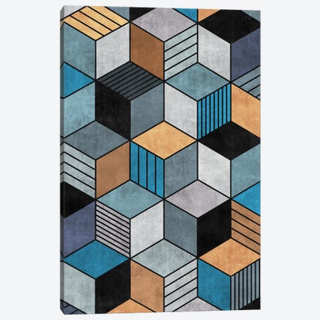Colorful Concrete Cubes 2 - Blue, Grey, Brown Canvas Print #ZRA17} by Zoltan Ratko Canvas Art Print