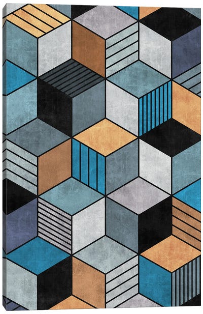 Colorful Concrete Cubes 2 - Blue, Grey, Brown Canvas Art Print - Zoltan Ratko
