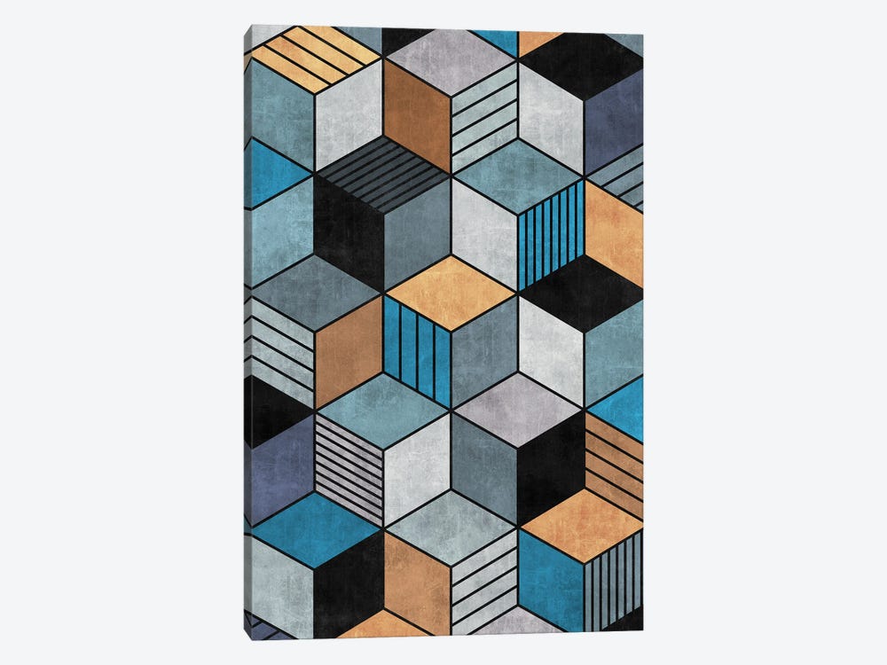 Colorful Concrete Cubes 2 - Blue, Grey, Brown by Zoltan Ratko 1-piece Canvas Print