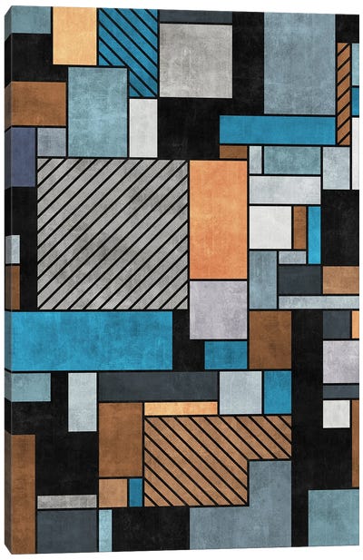 Random Concrete Pattern - Blue, Grey, Brown Canvas Art Print - Zoltan Ratko
