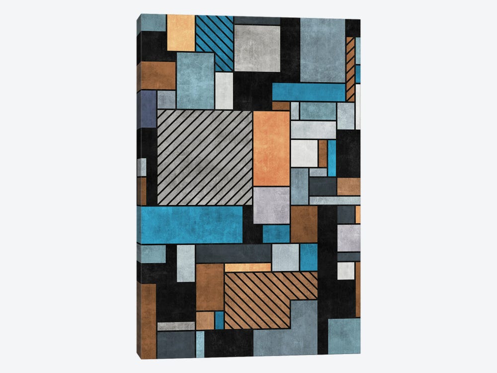 Random Concrete Pattern - Blue, Grey, Brown by Zoltan Ratko 1-piece Canvas Wall Art