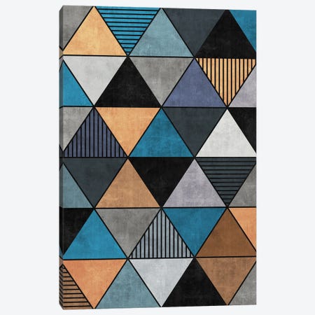 Colorful Concrete Triangles 2 - Blue, Grey, Brown Canvas Print #ZRA19} by Zoltan Ratko Canvas Art