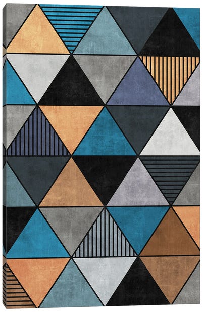 Colorful Concrete Triangles 2 - Blue, Grey, Brown Canvas Art Print - Zoltan Ratko