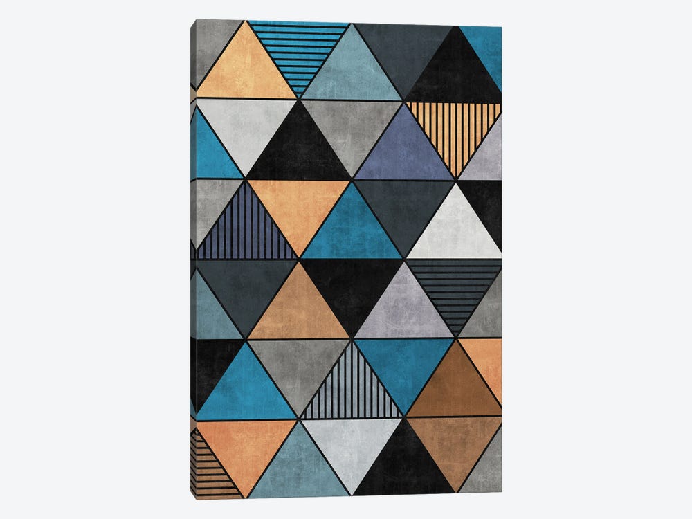 Colorful Concrete Triangles 2 - Blue, Grey, Brown by Zoltan Ratko 1-piece Canvas Print