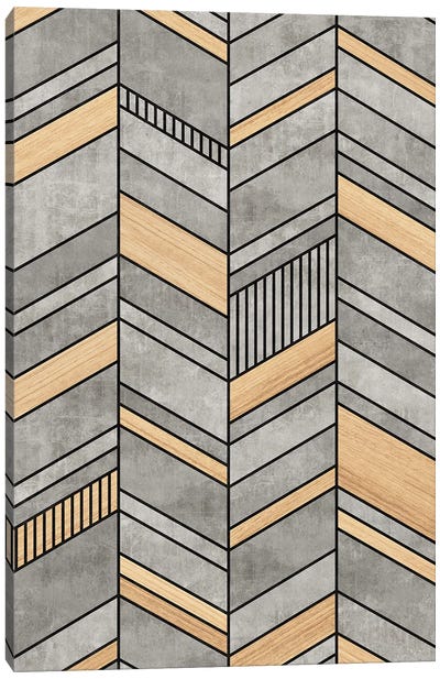Abstract Chevron Pattern - Concrete and Wood Canvas Art Print - Chevron Patterns