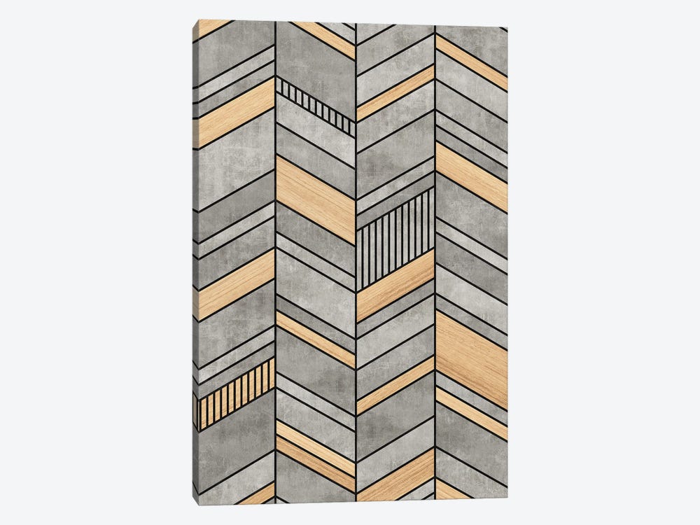 Abstract Chevron Pattern - Concrete and Wood by Zoltan Ratko 1-piece Canvas Art