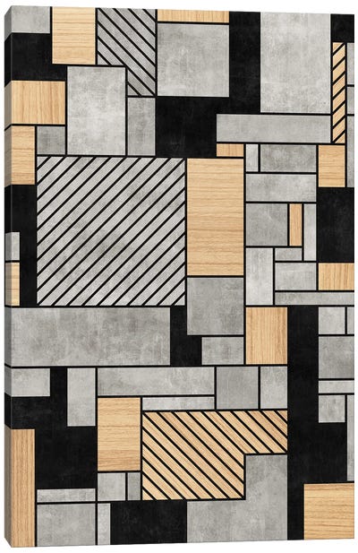 Random Pattern - Concrete and Wood Canvas Art Print - Zoltan Ratko