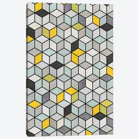 Colorful Concrete Cubes - Yellow, Blue, Grey Canvas Print #ZRA2} by Zoltan Ratko Art Print
