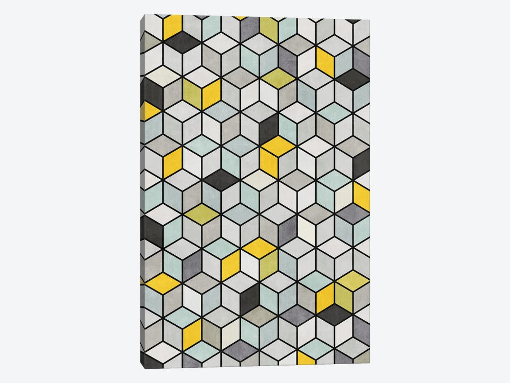 Colorful Concrete Cubes - Yellow, Blue, Grey by Zoltan Ratko 1-piece Canvas Art Print