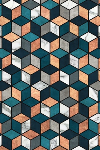 Copper, Marble and Concrete Cubes with Blue by Zoltan Ratko canvas print