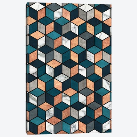 Copper, Marble and Concrete Cubes with Blue Canvas Print #ZRA40} by Zoltan Ratko Canvas Print