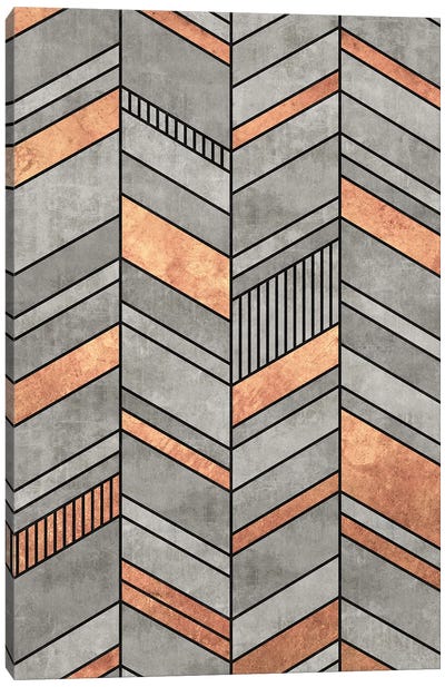 Abstract Chevron Pattern - Concrete and Copper Canvas Art Print - Zoltan Ratko