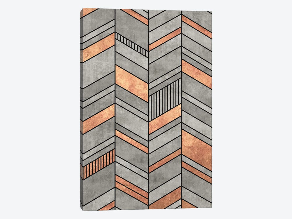 Abstract Chevron Pattern - Concrete and Copper by Zoltan Ratko 1-piece Canvas Artwork
