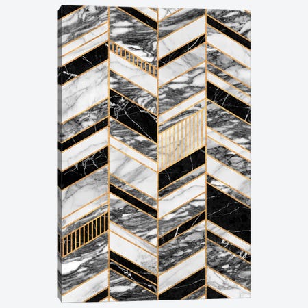 Abstract Chevron Pattern - Black and White Marble Canvas Print #ZRA42} by Zoltan Ratko Art Print