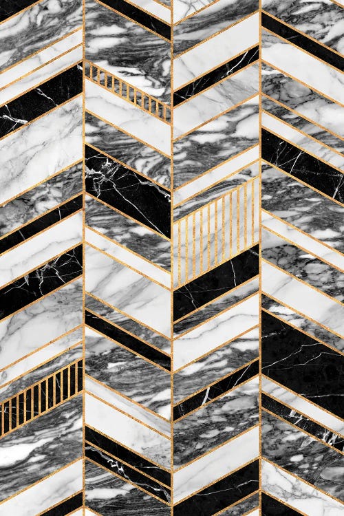 Abstract Chevron Pattern - Black and White Marble