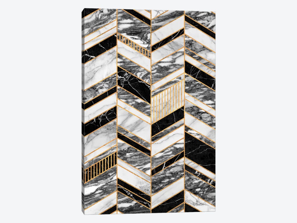 Abstract Chevron Pattern - Black and White Marble by Zoltan Ratko 1-piece Art Print