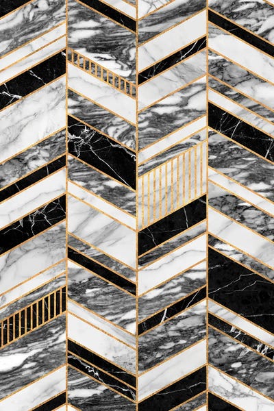Chevron: Abstract Chevron Pattern - Black and White Marble by Zoltan Ratko