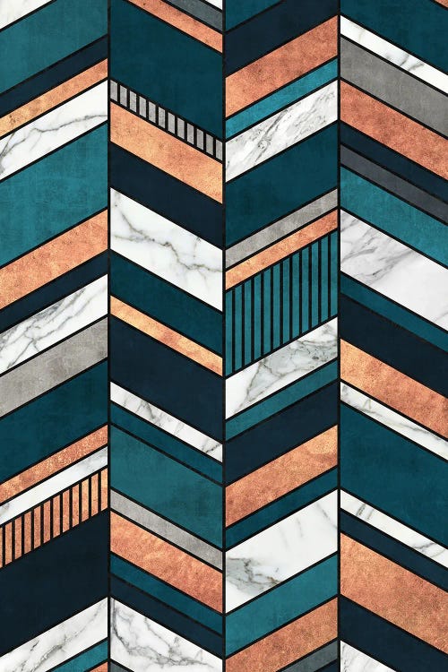 Abstract Chevron Pattern - Copper, Marble, and Blue Concrete