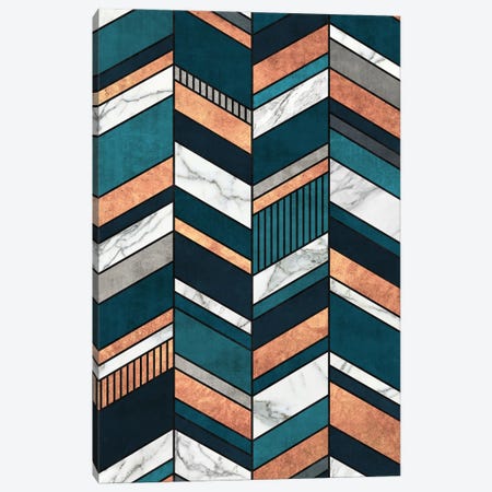 Abstract Chevron Pattern - Copper, Marble, and Blue Concrete Canvas Print #ZRA43} by Zoltan Ratko Canvas Print