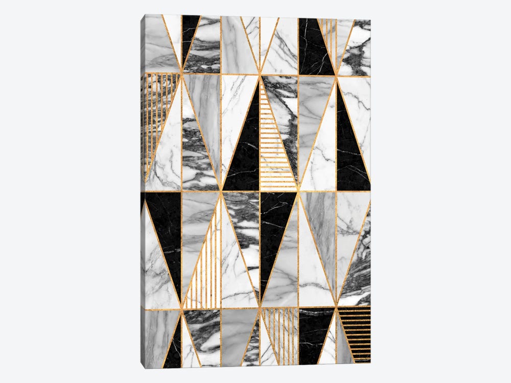 Marble Triangles - Black and White by Zoltan Ratko 1-piece Canvas Artwork