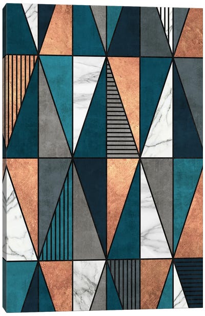 Copper, Marble and Concrete Triangles with Blue Canvas Art Print - Zoltan Ratko