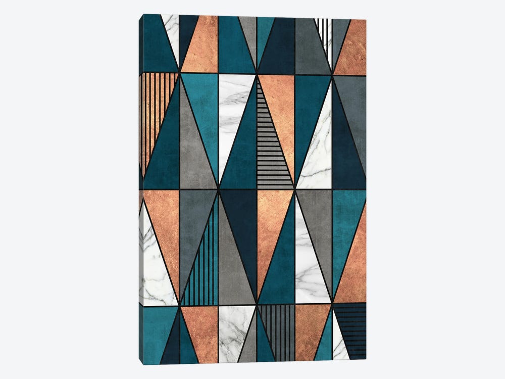 Copper, Marble and Concrete Triangles with Blue by Zoltan Ratko 1-piece Canvas Print