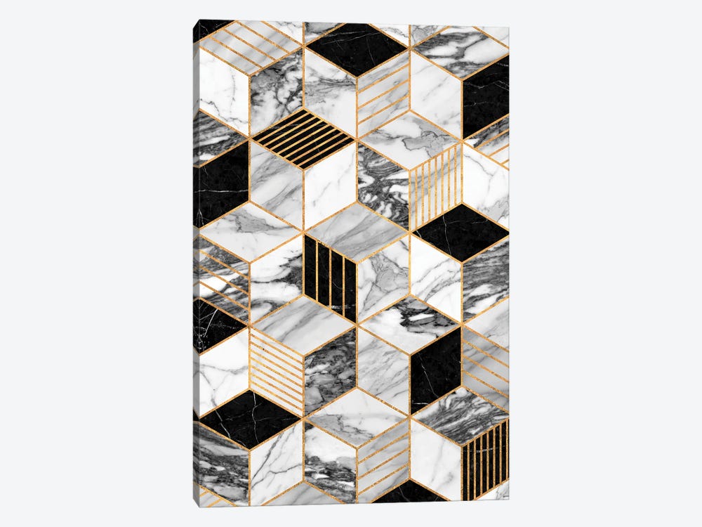 Marble Cubes 2 - Black and White by Zoltan Ratko 1-piece Canvas Print