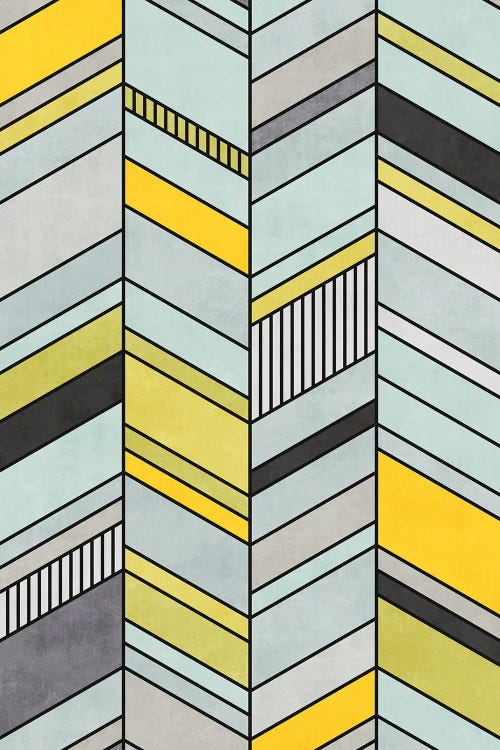 Colorful Concrete Chevron Pattern - Yellow, Blue, Grey