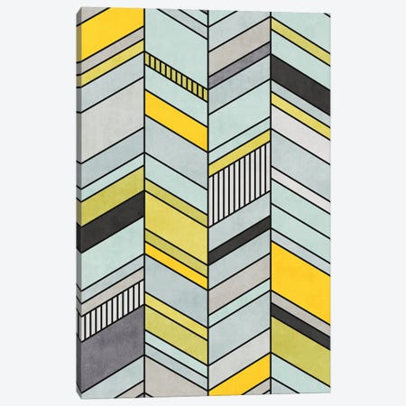 Colorful Concrete Chevron Pattern - Yellow, Blue, Grey Canvas Print #ZRA4} by Zoltan Ratko Canvas Wall Art